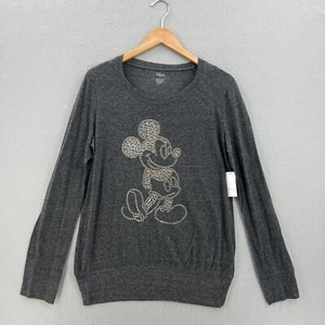 Disney Mickey Mouse Gray Pullover Sweatshirt Size Large NWT Studded - Picture 1 of 7