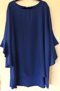 Crossroads 20 Cobalt Blue Long Fluted Slve Hi/low Dress /Tunic As New - Picture 1 of 5