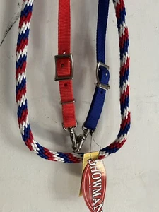 Showman Patriotic Nylon Red White Blue Roping Reins With Snaps - Picture 1 of 3