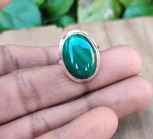 Natural Malachite Gemstone Ring 925 Sterling Silver Handmade Ring All Size MK* - Picture 1 of 6