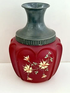Antique Victorian Consolidated Glass Pigeon Blood Red Satin Heart Arches Carafe - Picture 1 of 8