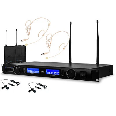 Sistema de solapa y auriculares de micrófono inalámbrico dual TPro Professional UHF Foto 1 de 4