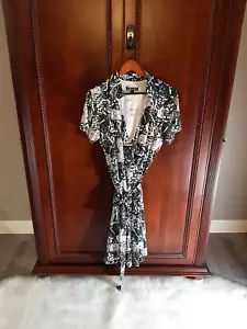 Brooks Brothers Damenkleid Größe XL Wickel-Strick Schmetterlingsdruck neu mit Etikett schwarz/weiß - Bild 1 von 7