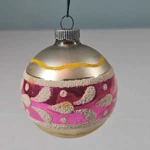 Vintage Shiny Brite Mercury Glass Mica Designs Striped Christmas Ornament 2.5" - Picture 1 of 4