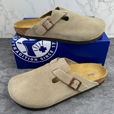 Birkenstock Boston Plantilla Suave Taupe Gamuza Cuero Zapatillas Unisex/UE Foto 1 de 4
