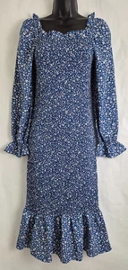 Vestido PrettyGarden Para Mujer Azul Floral Calado Mangas Largas Volantes Dobladillo Talla M - Imagen 1 de 13