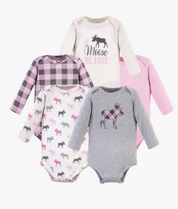 Hudson Baby Infant Girl Newborn Long-Sleeve Moose 5 Pack Bodysuits 0-3 Months - Picture 1 of 2