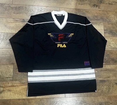 Camiseta deportiva de hockey vintage años 90 Y2k FILA bordada blanca y negra XXL logotipo central Foto 1 de 4