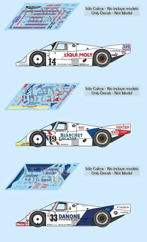 LE MANS DECALS Decals Porsche 956C Le Mans 1986 1:32 1:43 1:24 1:18 slot calcas