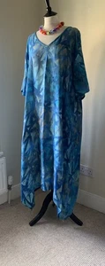 Angel Circle Beautiful Crinkle Viscose Cobalt Blue Wash Lagenlook Dress L Ch 52" - Picture 1 of 9