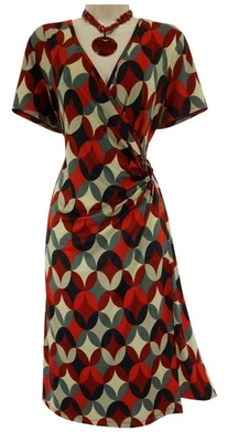 Vestido midi Lane Bryant rojo estampado geométrico imitación envoltura talla 22/24 3X talla grande Foto 1 de 4