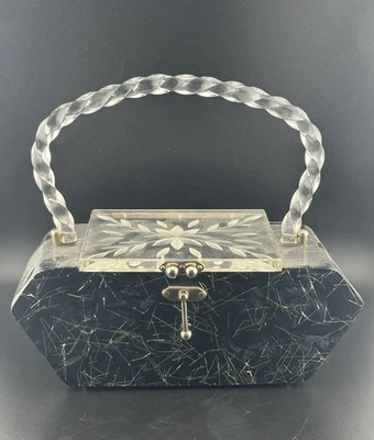Cartera Lucite Box Vintage Confeti Negra Y Transparente Años 40 *RARA* Foto 1 de 4