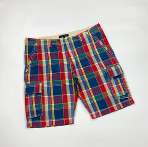 Pantalones cortos cargo Tommy Hilfiger a cuadros rojos para hombre W39 calce relajado algodón Madras A - Imagen 1 de 13