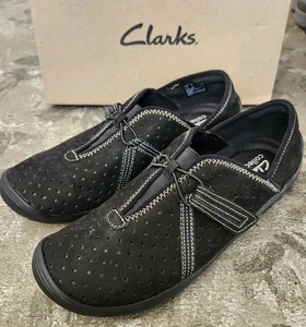 Clark’s Fiana Braley Casual Sneaker Slip On Women Size 8 M  Black Suede Leather - Picture 1 of 8