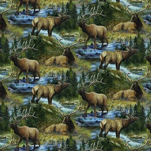 Lazy Afternoon Elk Remnant Scrap 100% Cotton Fabric 12" x 45" - Picture 1 of 2