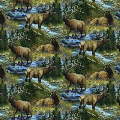 Lazy Afternoon Elk Remnant Scrap 100% Cotton Fabric 12" x 45" - Image 1 of 2