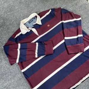Chaps Rugby Polo Shirt Men's 2XL Red & Navy Classic Striped Rubber Button Logo - Picture 1 of 12