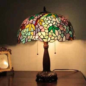 Tiffany Style Wisteria Design Stained Glass 2-Light Table Lamp 22in - Picture 1 of 5
