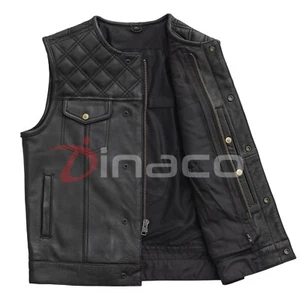 Klassische schwarze Herren Biker Lederweste Rautensteppnaht Handarbeit ClubWeste - Bild 1 von 5