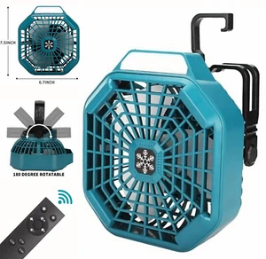 Portable Camping Fan For Makita 14.4V-18V Battery BL1830 With LED Light + Remote - Picture 1 of 7