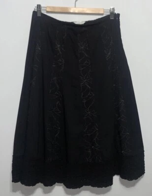 Falda Allison Taylor Algodón Línea A Negra Bordada Forrada Talla 6 Boho Festival Foto 1 de 4