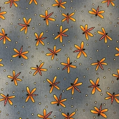 Summer Bears Dragonfly Fabric By Fabri-Quilt Orange Yellow Pink Tonal Blue 1+Yds - Image 1 of 4