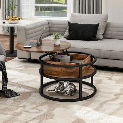 Lift-Top Round Coffee Table w/Hidden Compartment Storage Shelf for Home Office - Image 1 of 4