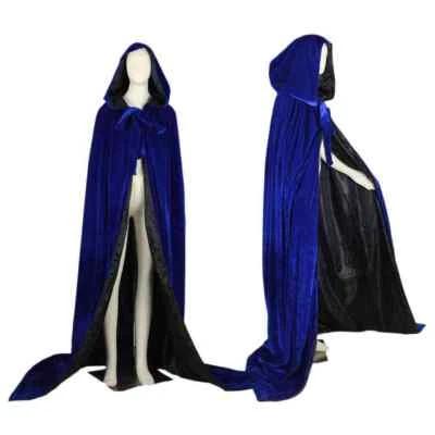 Halloween Hooded Cloak Medieval Velvet Wedding Cape Wizard Wicca Pagan S-6XL - Image 1 of 4