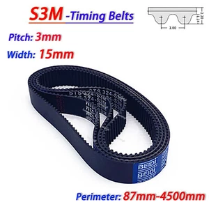 STS S3M 87-4500mm Timing Belts Pitch 3mm Close Loop Rubber Drive Belt Width 15mm - Picture 1 of 8