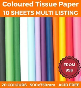 More details for 10 sheets - tissue paper large acid free quality sheets bio 50x75 20 colours