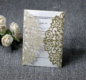 10/50 Personalized Luxury Laser Cut Wedding Cards Invitation Party free Envelope - Picture 1 of 5