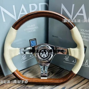 Steering Wheel fits For VW Wood Flat Beige Leather Beetle 1200 1300 1302 1303 - Picture 1 of 4