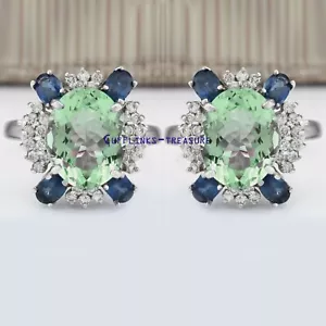 Natural Green Amethyst & London Blue topaz stones 925 Solid Silver Cufflinks #89 - Picture 1 of 3