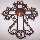 Metal & Glass Beads 10" x 8" Wall Cross BROWN/MULTICOLOR ~ Pre-Owned