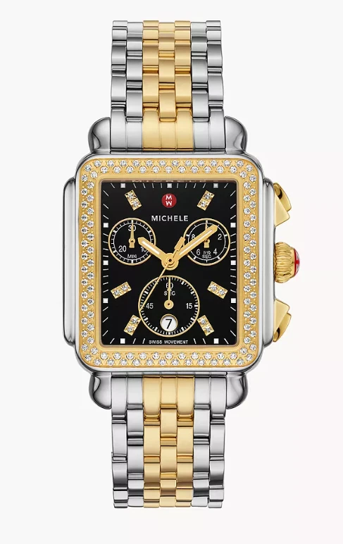 Michele Deco Two-Tone Diamonds Black Dial Quartz Womens Watch MWW06A000808