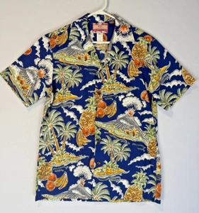RJC Hawaiian Shirt Mens Small Made In Hawaii Button Up Pineapple Fruit Volcano - Picture 1 of 4