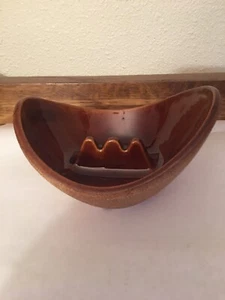 Royal Haeger Ashtray #2109 USA Brown Earth Wrapped Crackle - Picture 1 of 9
