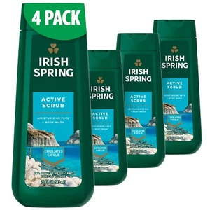 4 Pack Irish Spring Active Scrub Exfoliating Body Wash for Men, 20 Fl oz (591ML) - Picture 1 of 12
