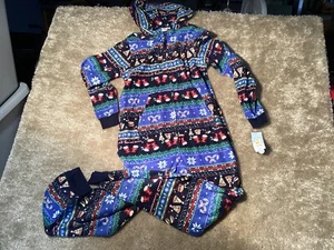 Cat & Jack - Boys Black Fleece Christmas Snacks Sleeper Unionsuit Size XL (14) - Picture 1 of 2