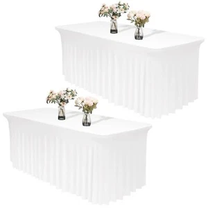 2-Pack Table Skirts for Rectangle Tables 6ft – 72 x 30 x 30 Inches White T - Picture 1 of 6