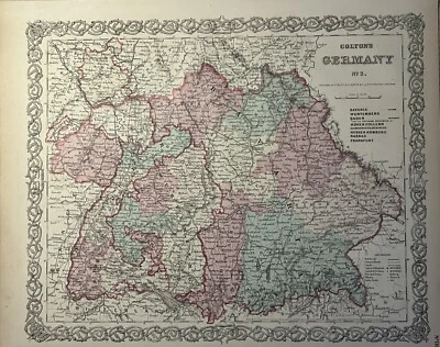 Mapa antiguo original coloreado a mano de Alemania del sur de Colton de 1870 Foto 1 de 3