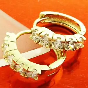 Huggie Hoop Earrings Real 18k Yellow Filled Gold Solid Diamond Simulated Design - Picture 1 of 3