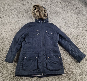 Barbour Jacket Womens 14 Reflector Quilt Blue Parka - Picture 1 of 12