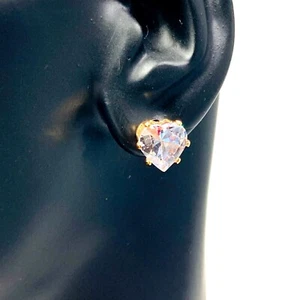 Ohrringe Herz Ohrstecker 14 Karat vergoldet Herzform klare Farbe - Bild 1 von 7