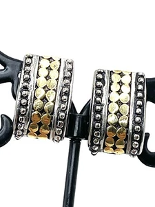 Vintage Luxus Designer unsignierte Gold Silber Punkte strukturierte Clip-On Ohrringe - Bild 1 von 6