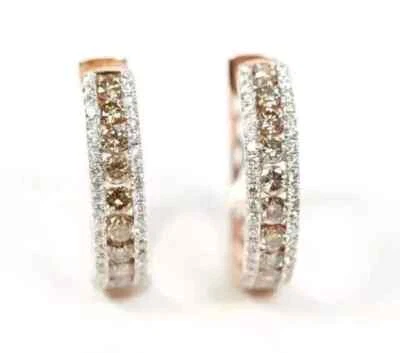 4Ct Round Lab Created Chocolate Brown Diamond Hoop Earrings 14K Rose Gold Plated - Image 1 of 4