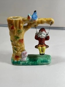 Sprite Swinging on Tree Bud Vase with Bluebirds and Bunny Vintage so Adorable - Picture 1 of 10