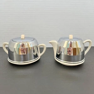 Mid Century MCM Ceramic Creamer & Sugar w/ Metal Covers Made in England 877448 - Picture 1 of 9