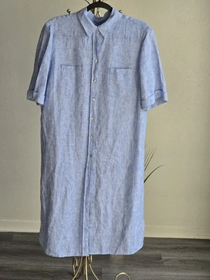 Vestido camisero para mujer Chico 100 % lino azul abertura lateral. Talla M Foto 1 de 4