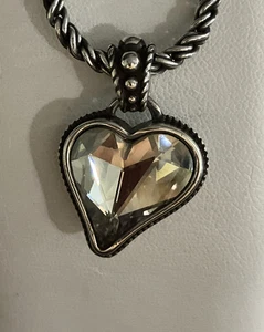 Brighton Clear Heart/Scroll Reversible Pendant Necklace 16”+ 2” Silver Plated. - Picture 1 of 12